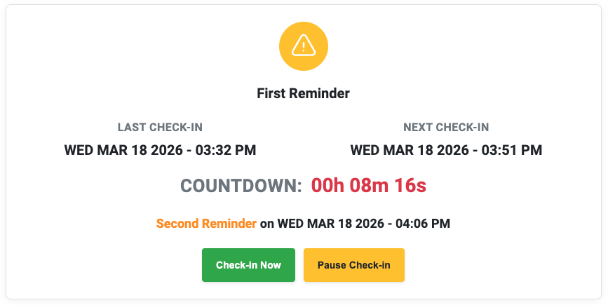 Dead Man's Switch dashboard showing an overdue warning state